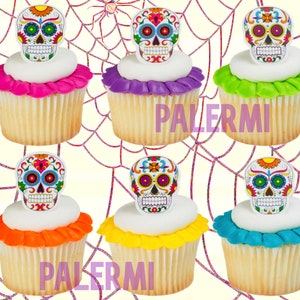 Dia De Los Muertos Cupcake Decorations, Mexican Skulls Cupcake Toppers, PALERMI