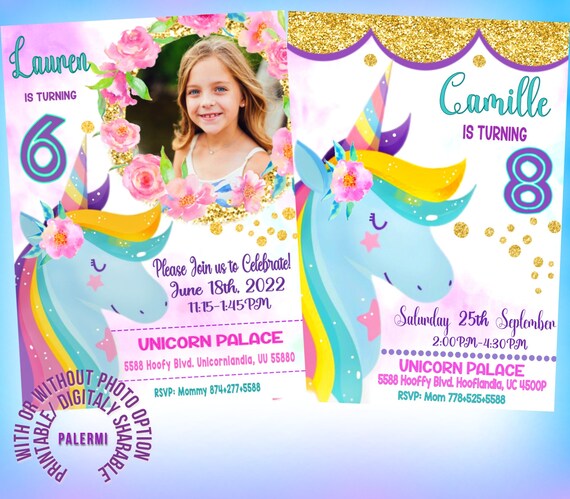 Invitation d'anniversaire Licorne gratuite à imprimer ou a envoyer en ligne