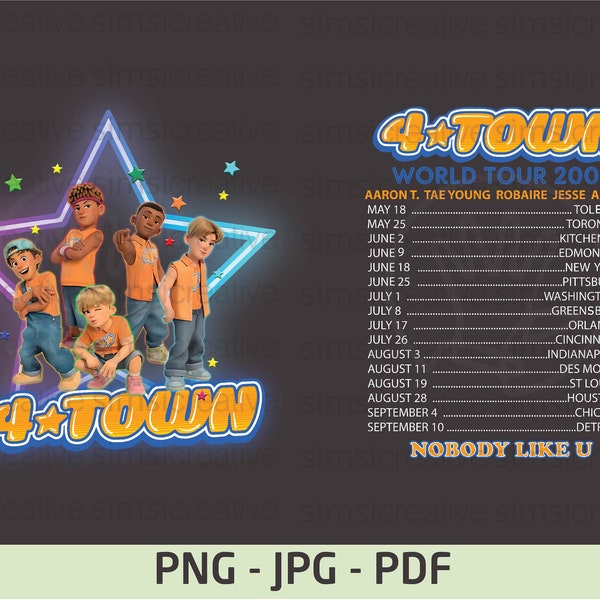 4 Town Turning Red PNG, 4 Town World Tour JPG PDF, 4 Town Turning Red, 4 Town Band, Pixar Turning Red Png File Instant Download