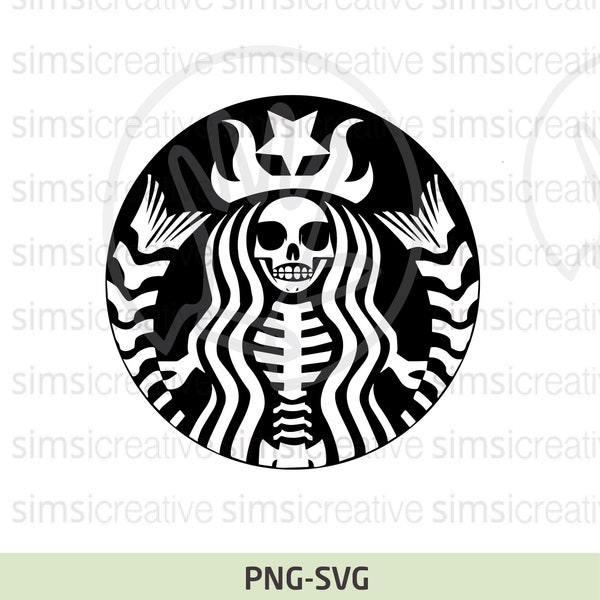 Skeleton siren PNG SVG, Starbucks skeleton svg, Mermaid skeleton svg, Svg starbucks halloween skeleton svg basic witch svg PNG, Digital file