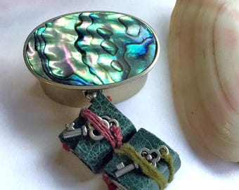 Leather Mini Books in Abalone and Alpaca Metal Trinket Box