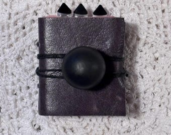 Gray Leather Mini Pink Avocado Dyed Paper Vintage Button