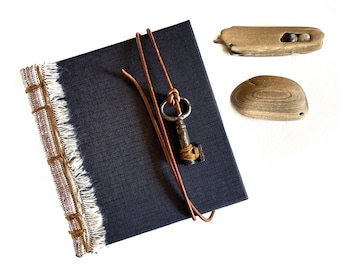 Altered Book Journal, Leather Cord and Vintage Skeleton Key Closure