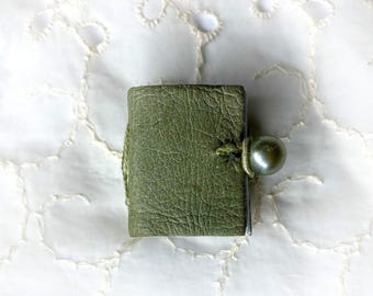 Soft Green Leather Mini Book, Vintage Leather & Button