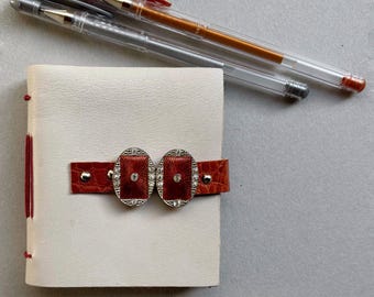 Ivory Leather Journal With Vintage Guilloche Enamel Buckle