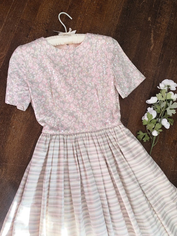 Vintage 1980s Sequin and Cotton Garden Party Dress