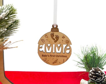 Baby First Christmas Name Ornament - Laser Engraved Wooden Christmas Ornament