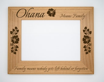 Cadre photo en bois gravé au laser de la famille Ohana - Cadre photo gravé au laser sur le thème hawaïen de la famille