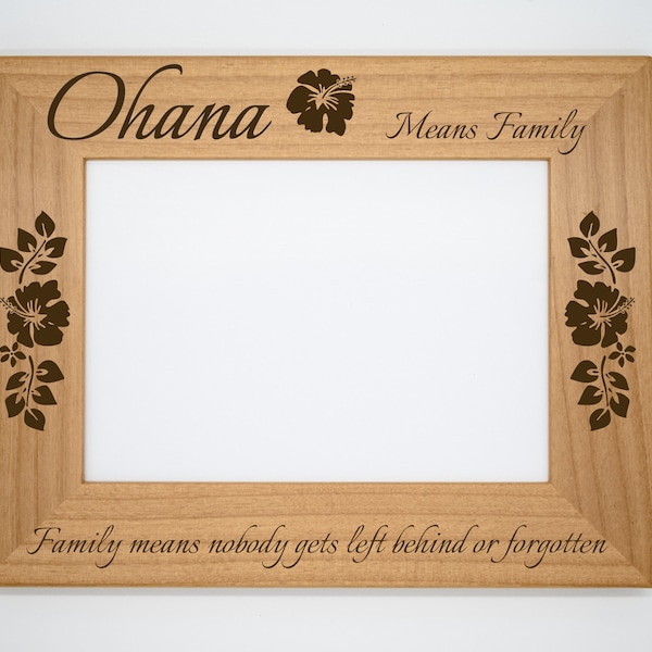 Ohana Family Laser Engraved Wooden Picture Frame - Family Hawaiian Themed Laser Engraved Picture Frame