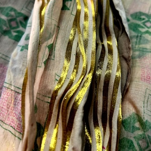 Yellow Saree with beading-gauzy light yellow with gold trim--new