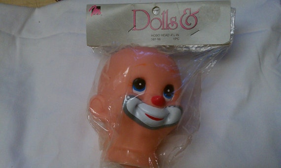 Vintage Plastic Clown Doll Head - Doll Making Supplies