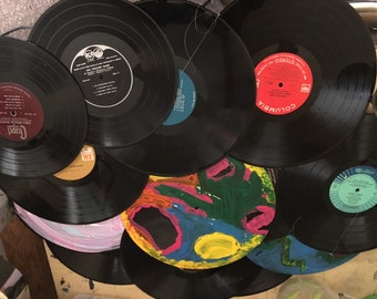 Vinyl lp records as painting surface