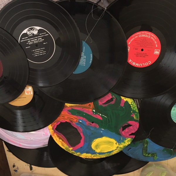 Vinyl lp records as painting surface