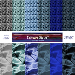 Blue Digital Paper Pack, Printable Paper, Paper download, Digital Paper, Pack of 12- 12x12JPG Papers, Blue designs, Instant Downloads