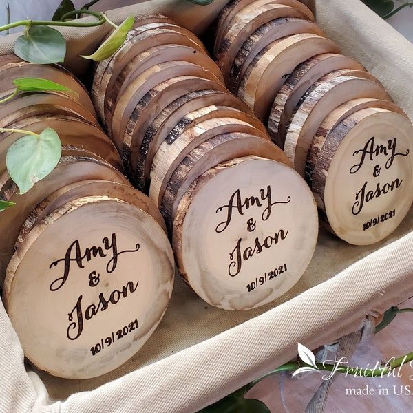 Sets of Bulk Personalized Wedding Favors Wooden Coasters Engraved Rustic Wedding Party Favors Wood slice coasters natural gifts for guests