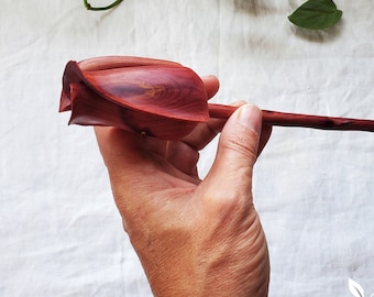 Hand carved Wooden Rose sculpture natural Red Heart Cedar Wood engraved Engagement flower personalized Anniversary Gift for her Forever Love