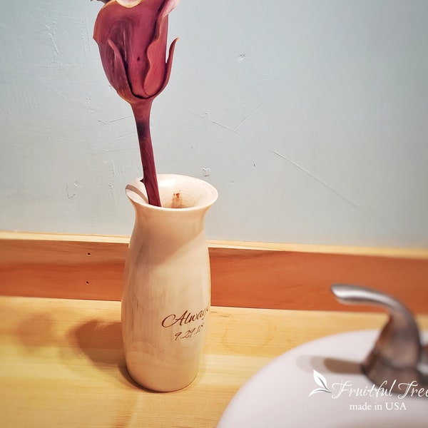 Small custom Engraved Wooden vase Personalized Dried Flower Vase Hand turned Aspen Wood Sculpture 5 Year Anniversary gift Natural Home Decor