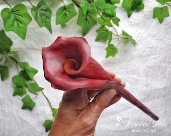 Red Calla Lily Flower made with Cedar wood handcarved wooden flower sculpture Personalized 6 year Anniversary flower Handmade gift for her