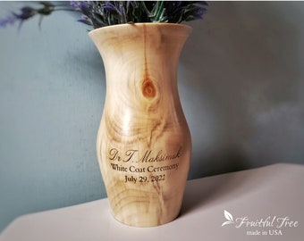 Natural Engraved Wooden Vase Personalized Graduation gift Wooden Centerpiece Table Vase Mother's Day gift 5 year Anniversary gift for her