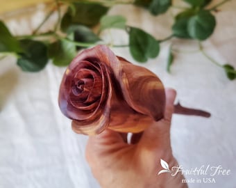 Hand Carved Wooden Rose 5 year Anniversary gift Wood flower Sculpture Engagement gift for her Forever Rose detailed Handmade Rose carving