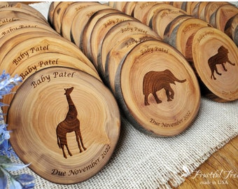 Safari Animal Baby Shower Favors for guests Personalized Wooden Coasters Bulk Party Favor gifts Oh Baby girl Eco friendly favors Its a boy