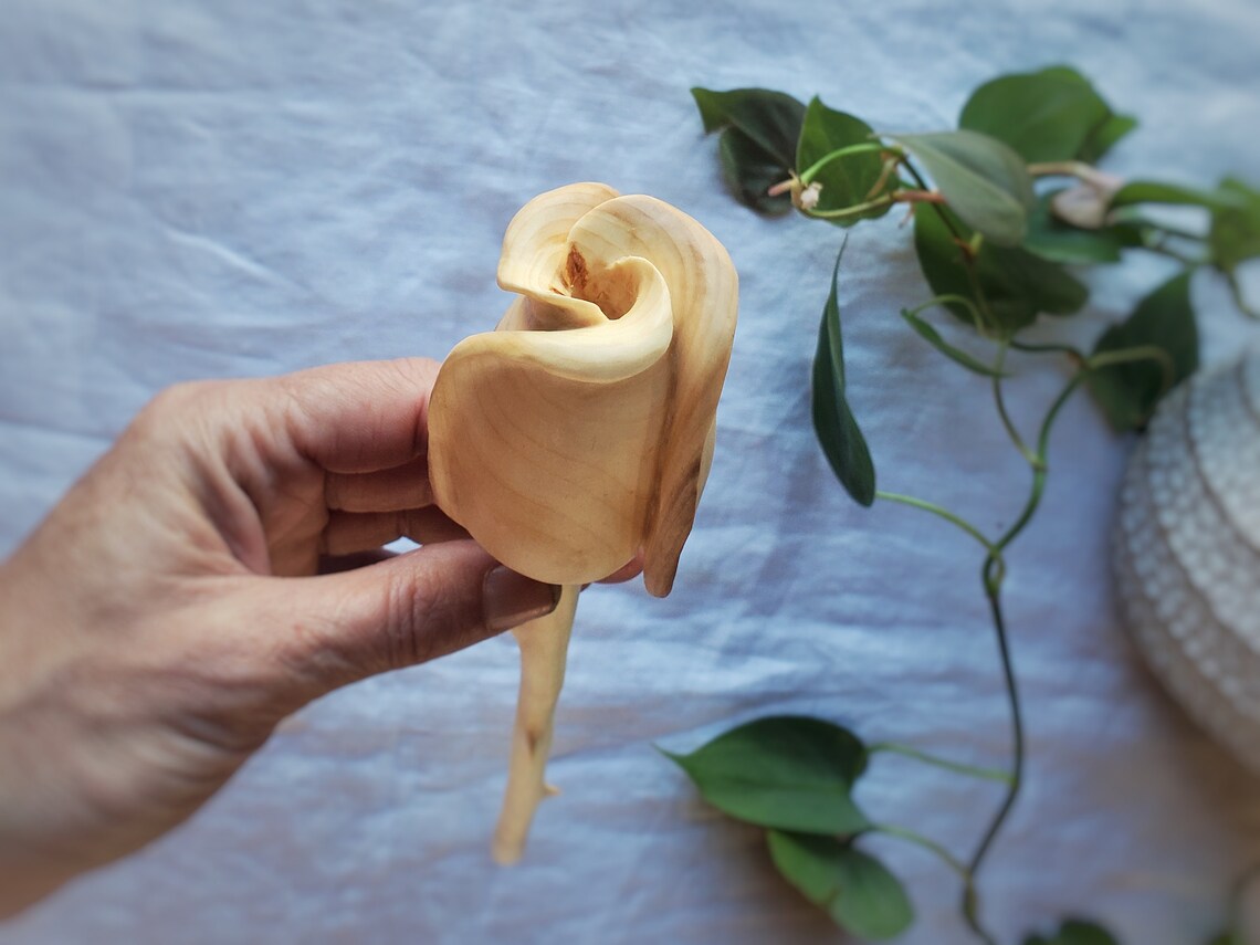 All Natural Wood Rose Hand Carved White Wooden Rose Eco Etsy