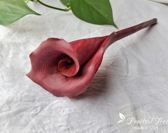 Handmade Wooden Calla Lily Flower Sculpture Hand carved Personalized Art Engraved words Natural Valentines gift for her Forever together