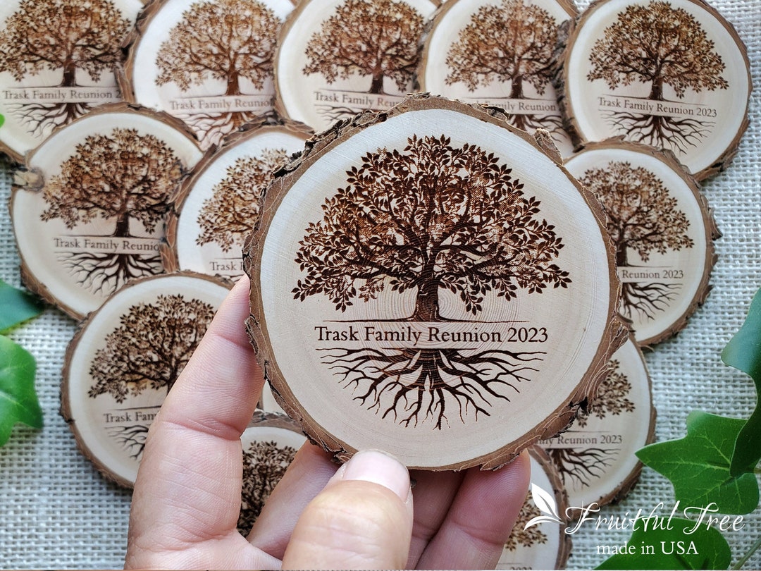 Family Tree Reunion Favors Custom Engraved Family Gathering Wooden Magnets  Rustic Tree Slice Refrigerator Magnets Family Reunion Mementos