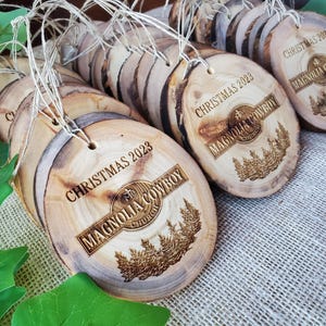Customized Engraved Wooden Ornaments Your Custom Logo on Christmas Ornaments Bulk Business Party favors for clients Engraved Natural Wood