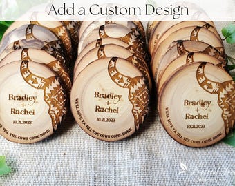 Customized Wedding Favors Bulk Engraved Wooden Coasters Western Style Reception gifts for guests All natural Party Favors with your design