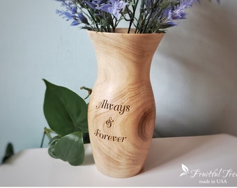Personalized Wooden Vase for Dried Flowers Natural Hand-Turned Aspen Wood Vessel Engraved 5 Year Anniversary Gift for her Forever Home Decor