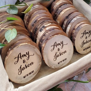 Bulk Wedding Favors, Personalized Engraved Wooden Coasters, Natural Party Favors, Rustic wedding décor, gifts for guests, Wedding Coasters