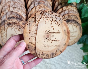 Coasters Engraved Tree with Carved Heart & Initials Personalized Wooden Wedding Favors for Guests Bulk Summer Wedding Reception table decor