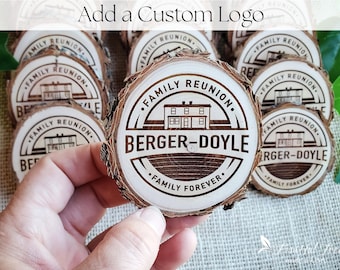 Custom Laser Engraved Wood Magnets Personalized Logo Family Reunion Party Favors Event Keepsakes Natural Rustic Wood Slice Gifts for Guests