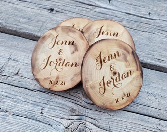 Personalized Engraved coasters, Small Wedding gift, Rustic wood coaster set, 5 year Anniversary gift, Engagement, Eco-friendly home decor