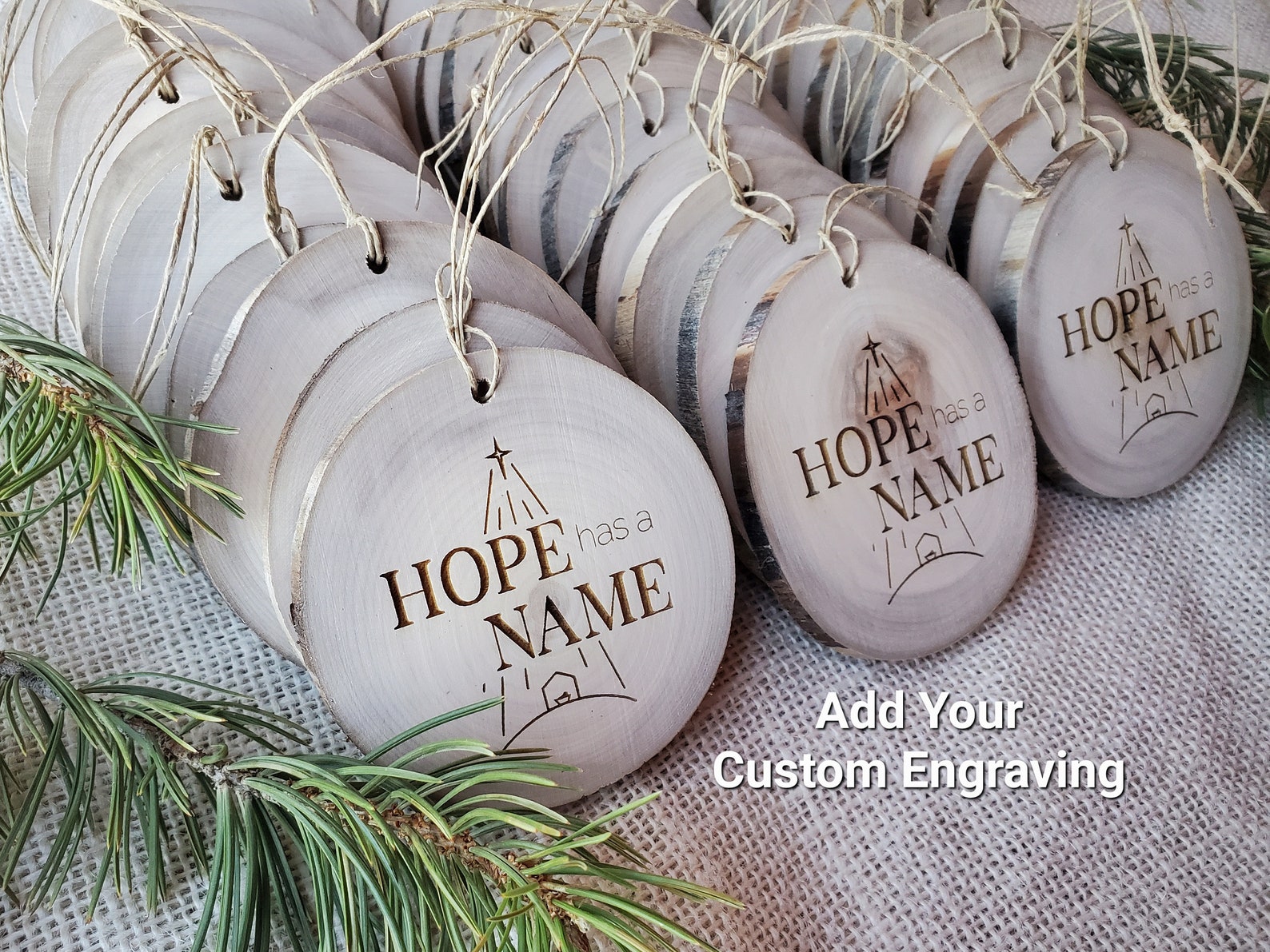Christmas Ornaments Bulk Engraved Natural Wooden Ornaments Personalized Holiday Party favors Company gifts for clients Christmas Wedding