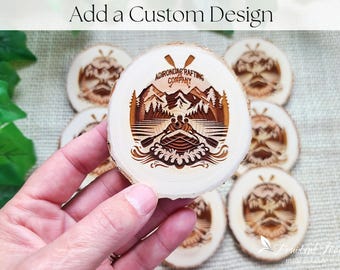 Custom Laser Engraved Design on Wooden Magnets Personalized Party Favors Event Logo Keepsakes Natural Rustic Wood Slice Gifts for Clients