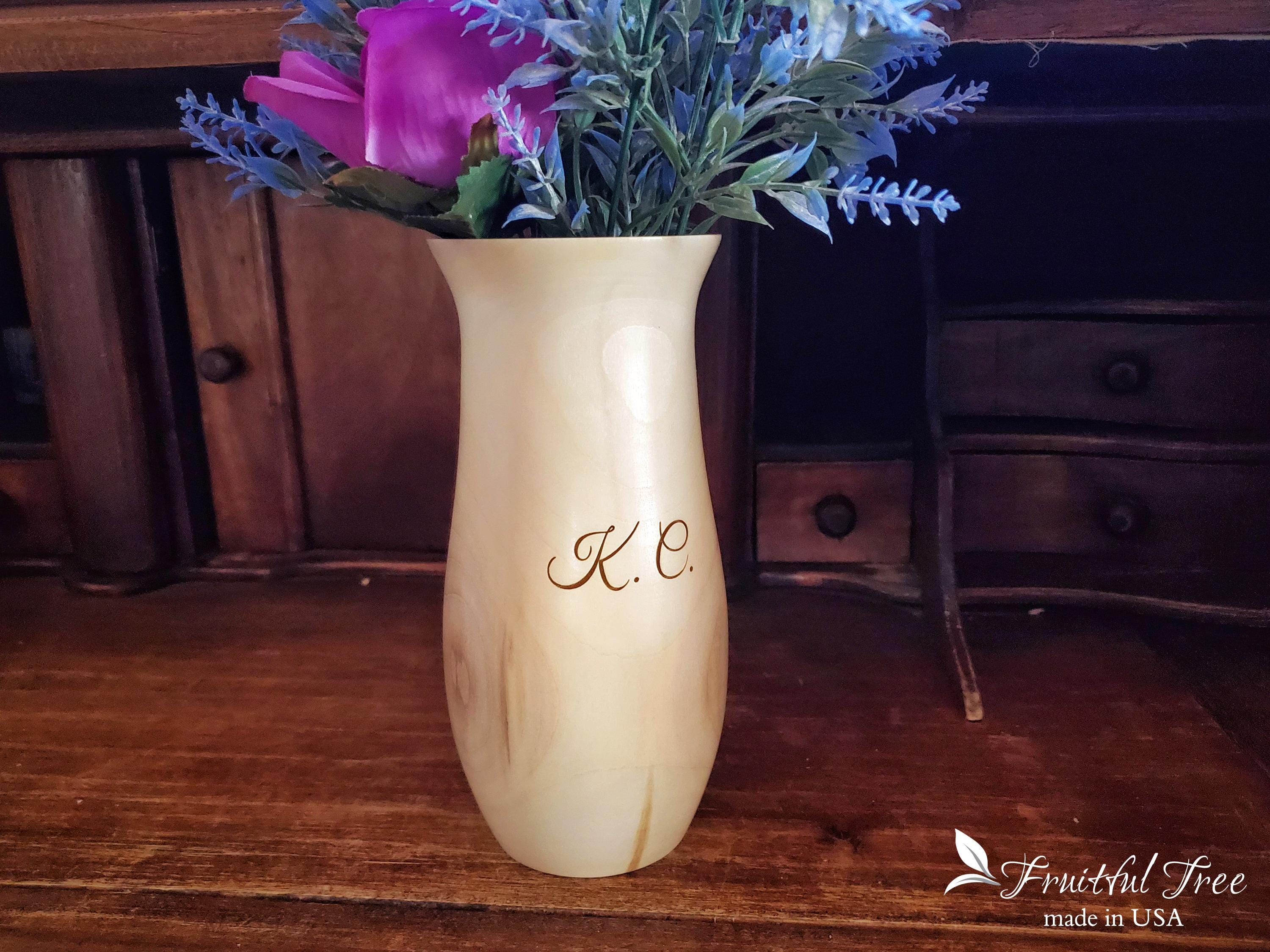 Personalized Wooden Vase Hand turned Engraved Centerpiece Table Vase for dried flowers 5 year Anniversary gift for her Monogram Gift for mom