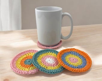 Handmade Crochet Easter Coaster Set – Multicolored Spring Pastels, Set of 4
