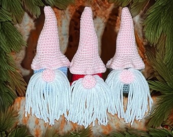 Set of 3 Handmade Crochet Valentine's Day Gnomes; Easter Basket Stuffers; Anniversary Gift For Her