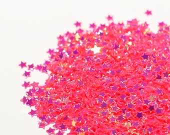 Iridescent Hot Pink Star Shape Glitter 2mm Stars, Tiny Star Glitter