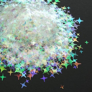 Iridescent Four Point Stars Shape Glitter 2mm 4mm and 5mm mix, Solvent Resistant Glitter