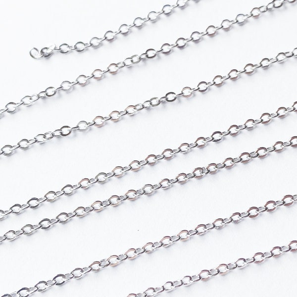Rhodium Plated Brass Silver Flat Cable Chain, Jewelry Findings. Japan Import.