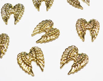 Gold Large Feather Wings 3D Nail Decoration Parts, 13mm x 12mm, Angel Wing Nail Art Supplies