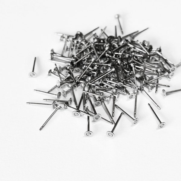 3mm Titanium Earring Posts 9.5mm Length, Flat Pad Post, 21 gauge Grade 1 Titanium Nickel Free Hypoallergenic. Made in USA. 20 to 200pcs