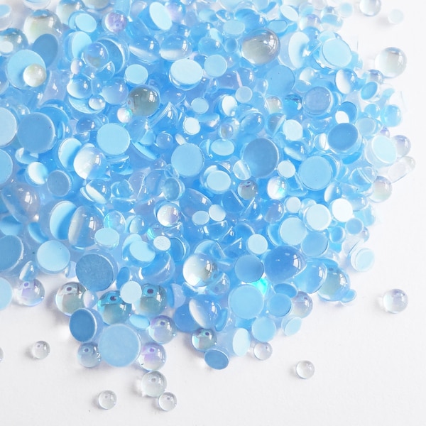 Iridescent Light Blue Glass Bubble Effect Flatbacks, 1mm to 5mm Mixed Sizes Rhinestones