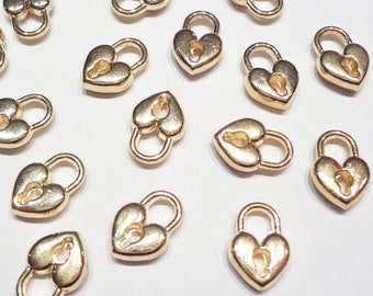 Gold Heart Lock 3D Nail Decoration Parts, 11mm x 7mm, Nail Art Supplies
