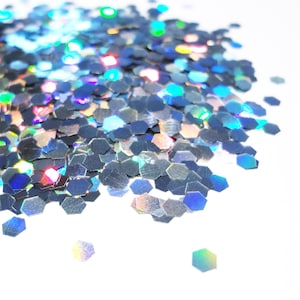 Holographic Laser Silver Loose Large Glitter, .125&quot; Hex, 3mm, 1/8