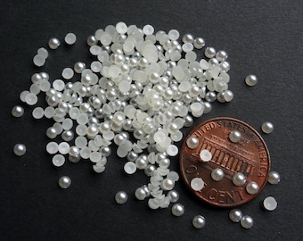 2.5mm White Pearl Round Flatback Cabochon, Nail Art Decoration