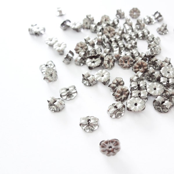 Titanium Earring Backs Hypoallergenic Nickel Free Stud Backings, Ear Clutches, Grade 1 Titanium Jewelry Findings.  Made in USA. 10 to 200pcs